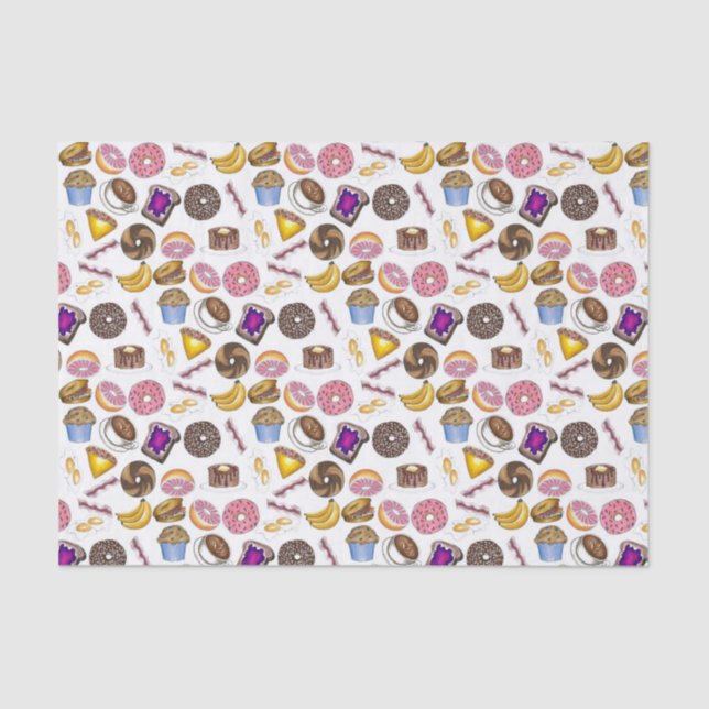 Breakfast Brunch Food Bagel Doughnut Toast Eggs Ba Tissue Paper (Front)