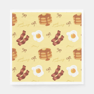 Breakfast Brunch Theme Bacon Eggs Pancakes Pattern Napkin