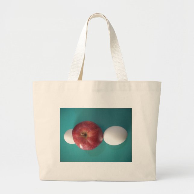 Breakfast Buddies: Two Eggs $an Apple Still Life Large Tote Bag (Front)