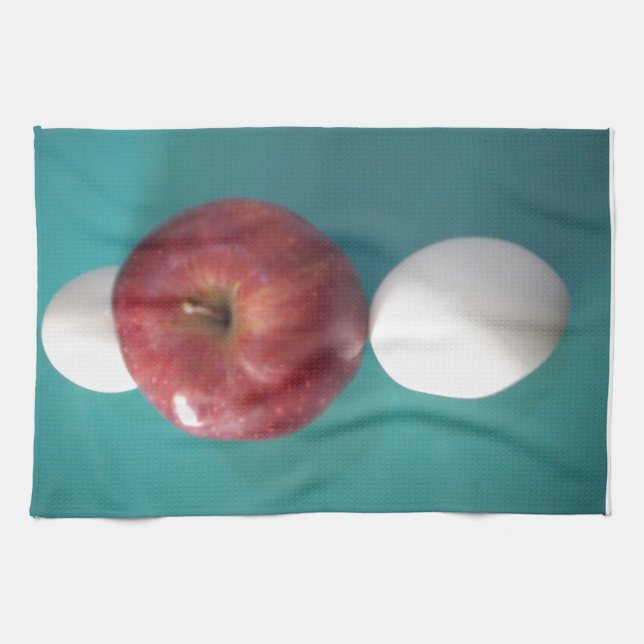 Breakfast Buddies: Two Eggs $an Apple Still Life Tea Towel (Horizontal)