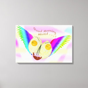 BREAKFAST EGG FACE FLYING WITH RAINBOW COLOURS CANVAS PRINT