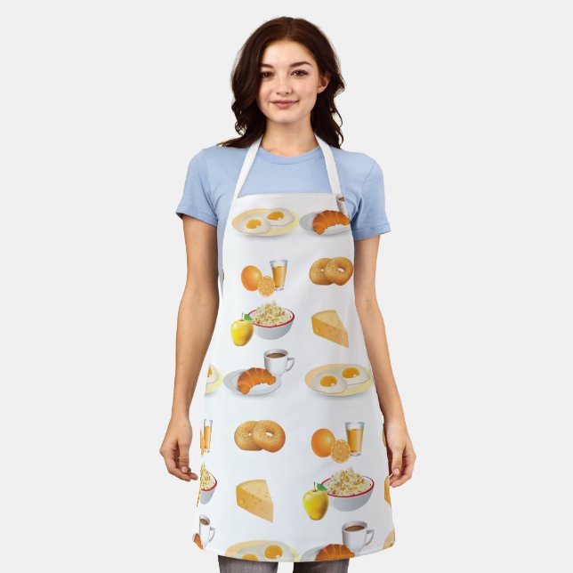 Breakfast Foods Coffee, Croissant, Eggs, Bagels  Apron (Worn)