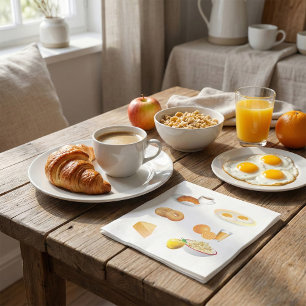 Breakfast Foods Coffee, Croissant, Eggs, Bagels  Napkin