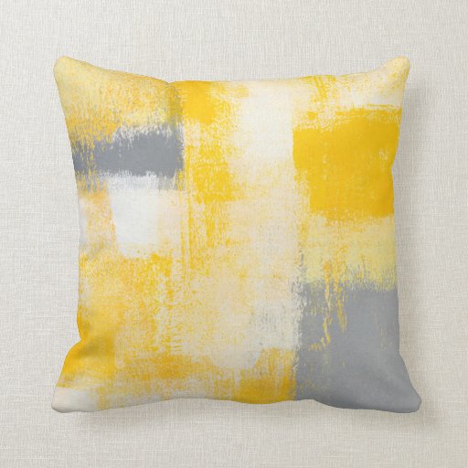 Image of 'Breakfast' Grey and Yellow Abstract Art Pillow