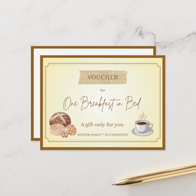 'Breakfast in Bed' Funny Gift Voucher Postcard (Front/Back In Situ)