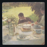 Breakfast in the Garden Stone Coaster<br><div class="desc">This design features a painting by the Italian artist Giuseppe de Nittis (1846–1884). It shows a family eating breakfast at a formal table in the garden. A woman and young boy are sitting at the table, and there is an empty seat, perhaps where the lady's husband had been sitting. There...</div>