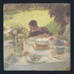 Breakfast in the Garden Stone Coaster<br><div class="desc">This design features a painting by the Italian artist Giuseppe de Nittis (1846–1884). It shows a family eating breakfast at a formal table in the garden. A woman and young boy are sitting at the table, and there is an empty seat, perhaps where the lady's husband had been sitting. There...</div>