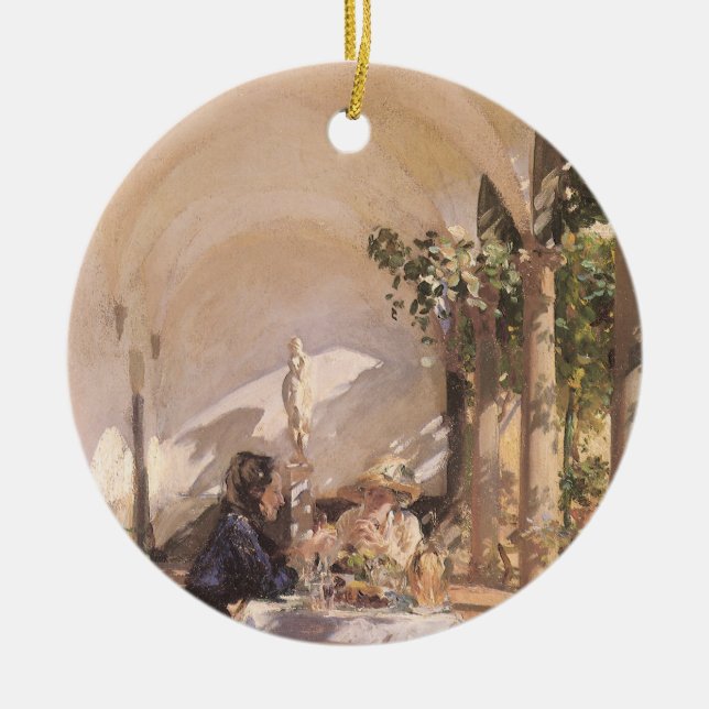 Breakfast in the Loggia by John Singer Sargent Ceramic Tree Decoration (Front)
