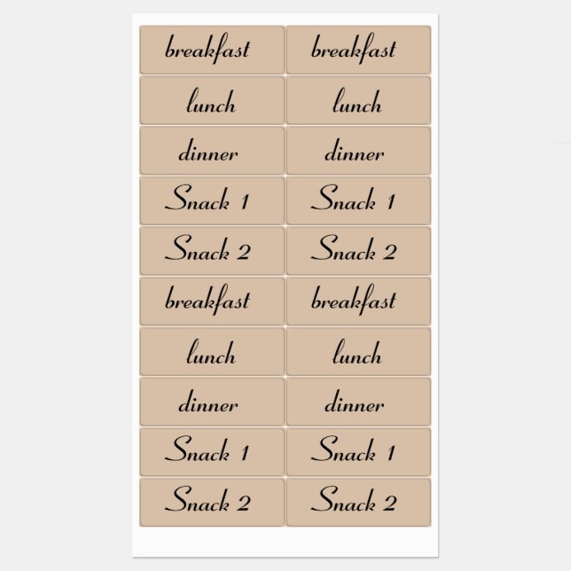 Breakfast, Lunch, Dinner & Snacks Meal (Sheet)