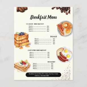 Breakfast Menu, Restaurant Menu, Cafe Marketing  Flyer