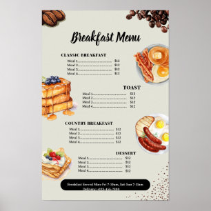 Breakfast Menu, Restaurant Menu, Cafe Marketing Poster