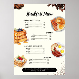 Breakfast Menu, Restaurant Menu, Cafe Marketing  Poster