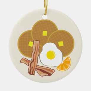 Breakfast Ornament- Waffles, Bacon and Egg Ceramic Tree Decoration