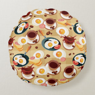 Breakfast Pattern 3 Round Cushion