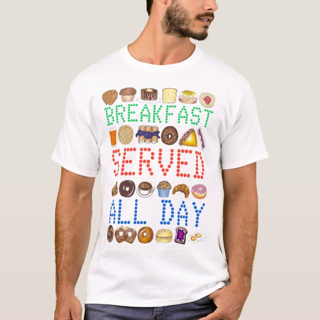 Breakfast Served All Day Neon Diner Sign Foodie T-Shirt (Front)