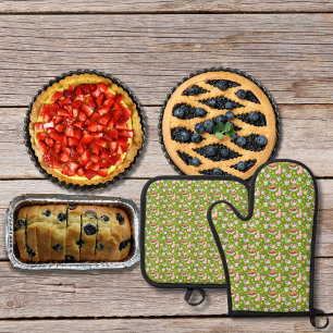 Breakfast smoothies and fruits green oven mitt & pot holder set