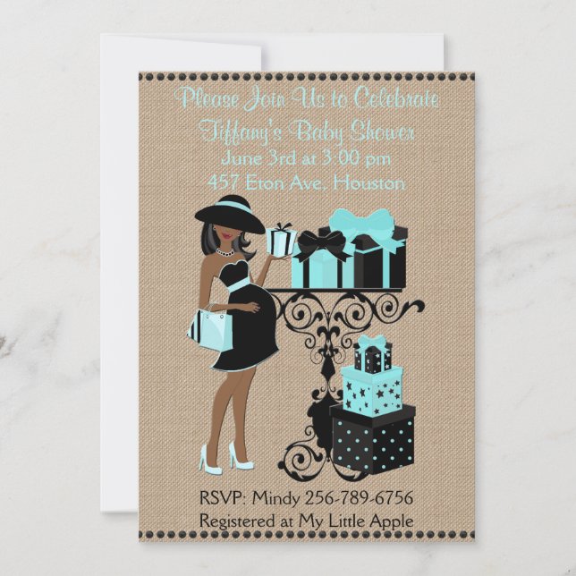 Breakfast Theme Blue Aqua Black Baby Shower Invite (Front)