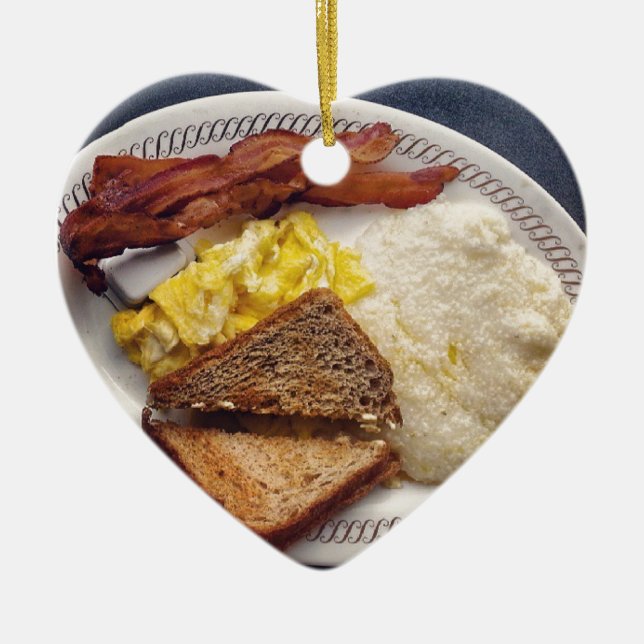 Breakfast Time - Bacon Eggs Toast Grits Ceramic Tree Decoration (Front)