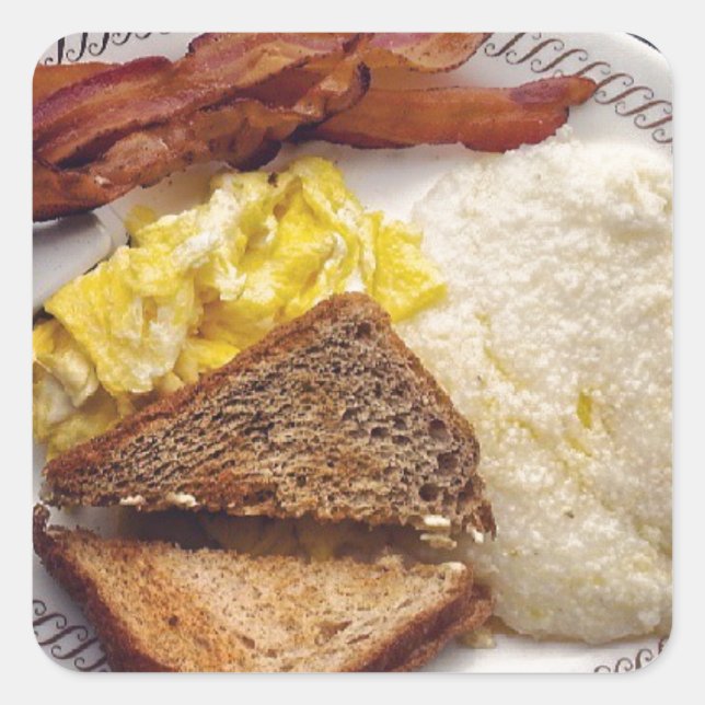 Breakfast Time - Bacon Eggs Toast Grits Square Sticker (Front)