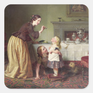 Breakfast Time - Morning Games (oil on canvas) Square Sticker