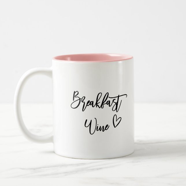 Breakfast wine cute heart shape  Two-Tone coffee mug (Left)
