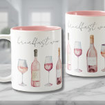 Breakfast Wine Funny Quote Cute Two-Tone Coffee Mug<br><div class="desc">This playful coffee mug features the cheeky phrase "Breakfast Wine" surrounded by a charming watercolor design of wine glasses and bottles. Currently the mug is selected to have a blush pink centre, but you can change this. Perfect for those who appreciate a good laugh with their morning coffee or who...</div>