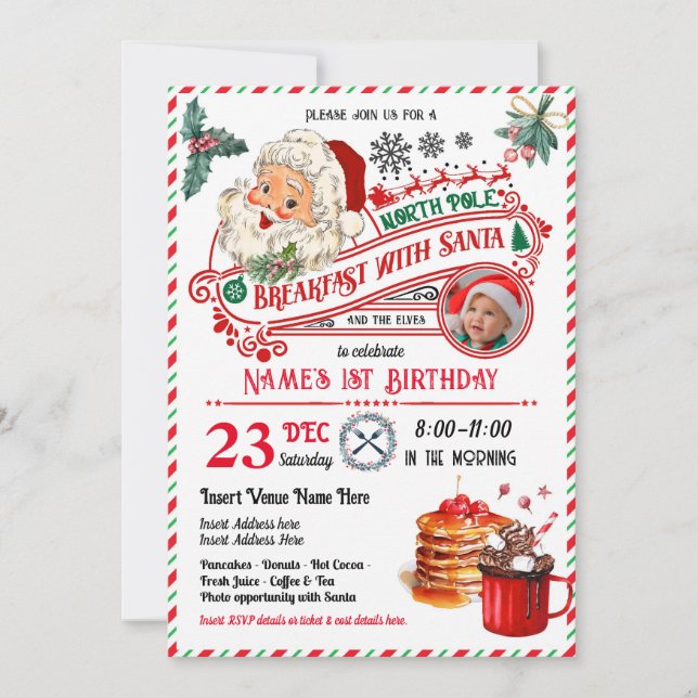 Breakfast with Santa Christmas Kid Birthday Photo  Invitation (Front)