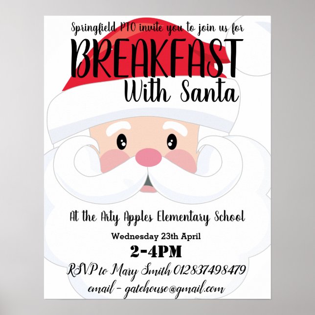 Breakfast with Santa PTA school fundraising poster (Front)