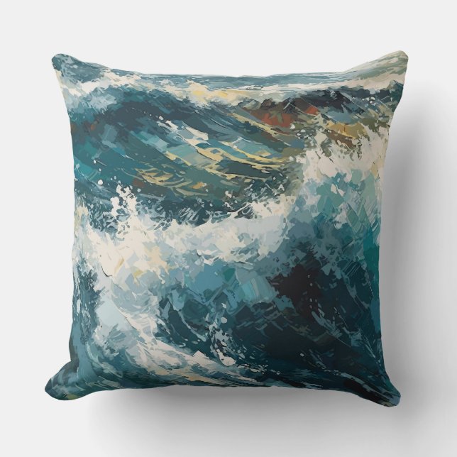 Breaking Beach Waves  Painting Cushion (Front)