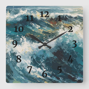 Breaking Beach Waves Painting Square Wall Clock