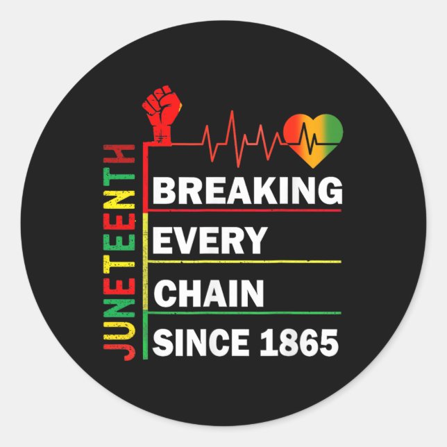 Breaking Every Chain Since 1865 Juneteenth Black H Classic Round Sticker (Front)