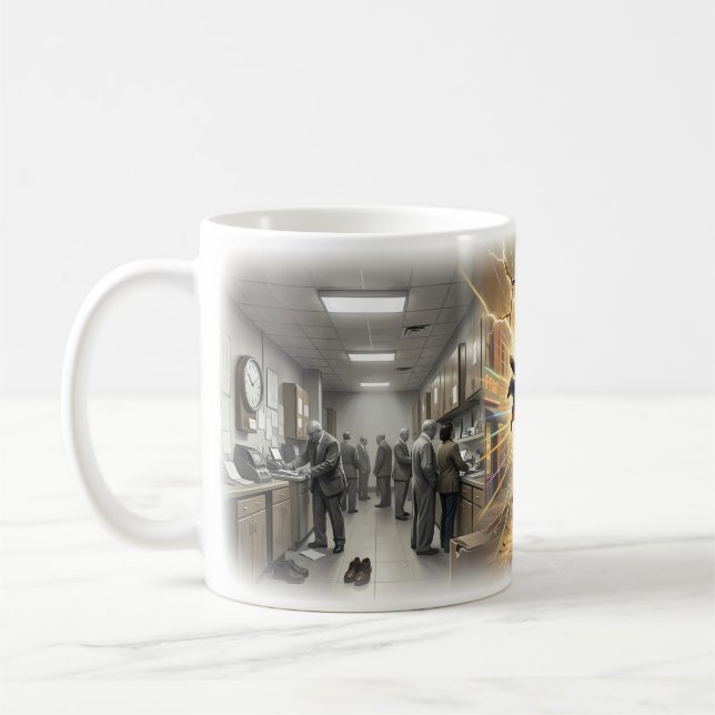 Breaking Free From Grey Office Routine Mug (Left)