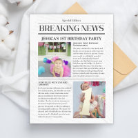 Breaking News First Birthday Announcement Postcard