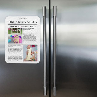 Breaking News Front Page Newspaper 1st Birthday Magnet