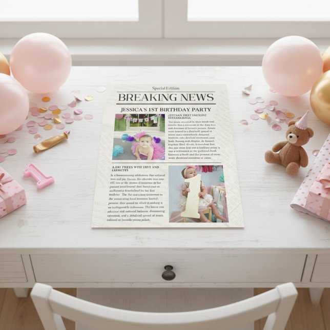 Breaking News Front Page Newspaper 1st Birthday Poster ( Breaking News Front Page Newspaper 1st Birthday Poster)