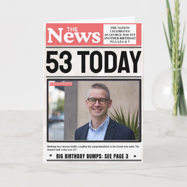 Breaking News Personalised Name Photo Birthday     Card (Front)