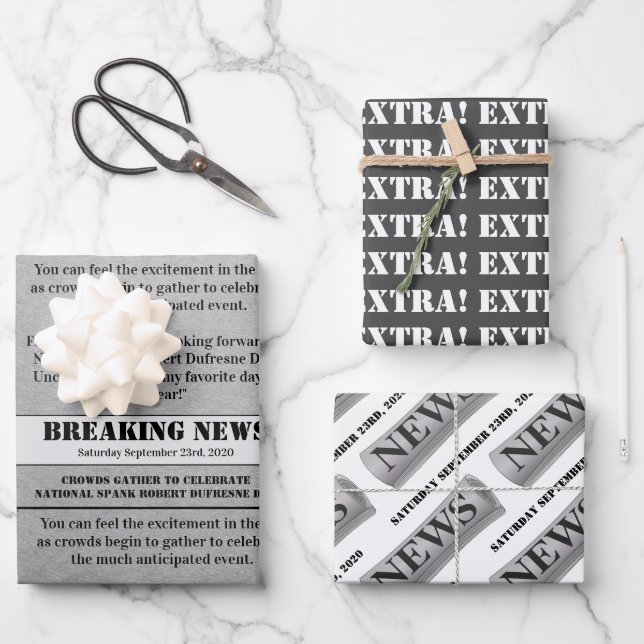 Breaking News Personalised Special Day Newspaper Wrapping Paper Sheet (Front)