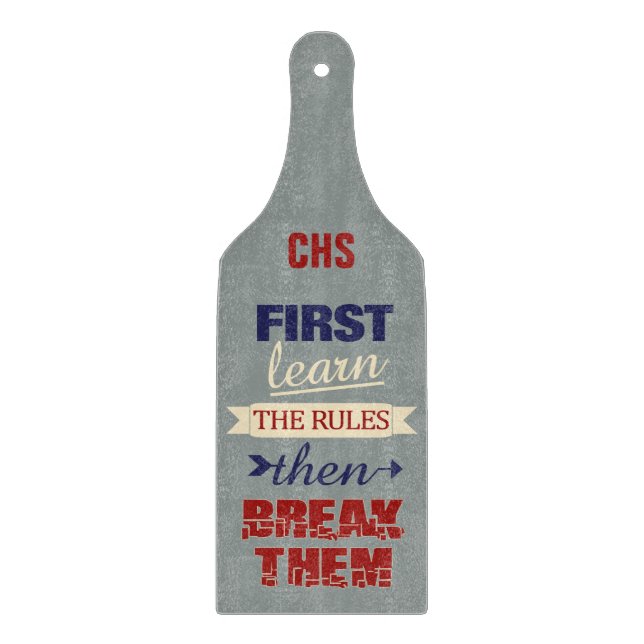 Breaking Rules custom monogram cutting board (Front)