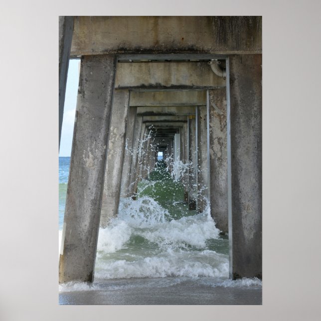 Breaking Waves Beneath Naples Pier Poster (Front)