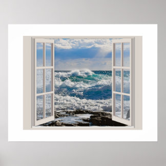 Breaking waves through the Window Poster
