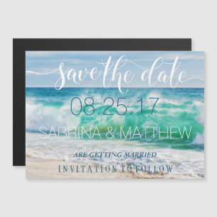 Breaking Waves Tropical Beach Save the Date Magnetic Invitation