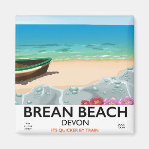 Brean Beach Devon vintage travel poster Magnet