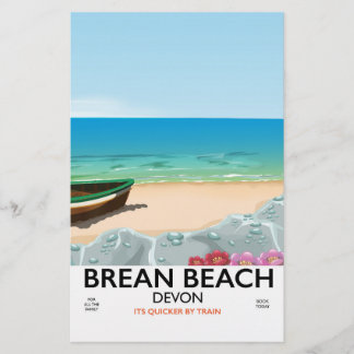 Brean Beach Devon vintage travel poster Stationery