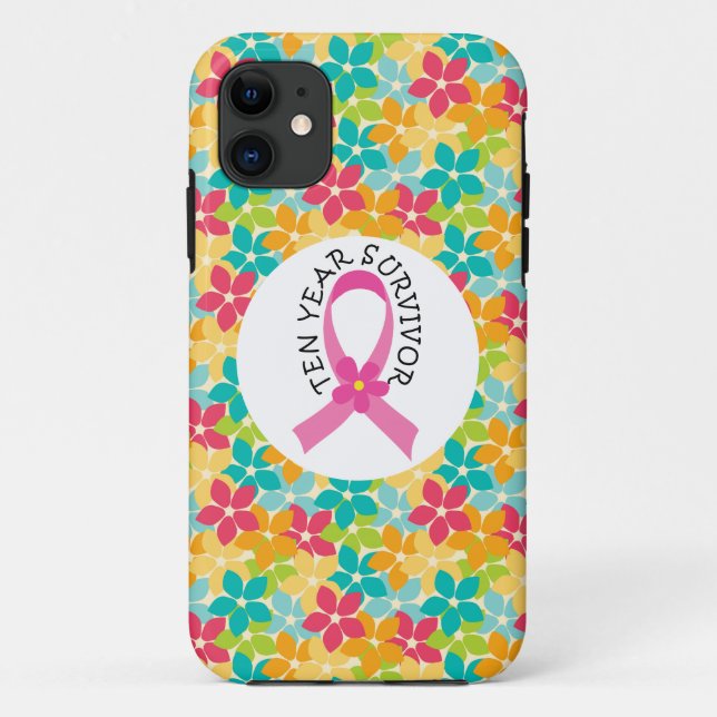 Breast Cancer 10 Year Survivor Pink Ribbon Case-Mate iPhone Case (Back)