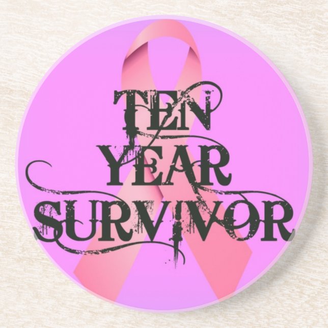Breast Cancer 10 Year Survivor Ribbon Coaster (Front)