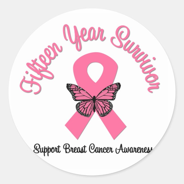 Breast Cancer 15 Year Survivor Classic Round Sticker (Front)