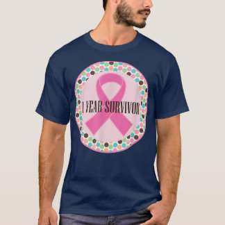 Breast Cancer 1 Year Survivor Pink Ribbon  T-Shirt