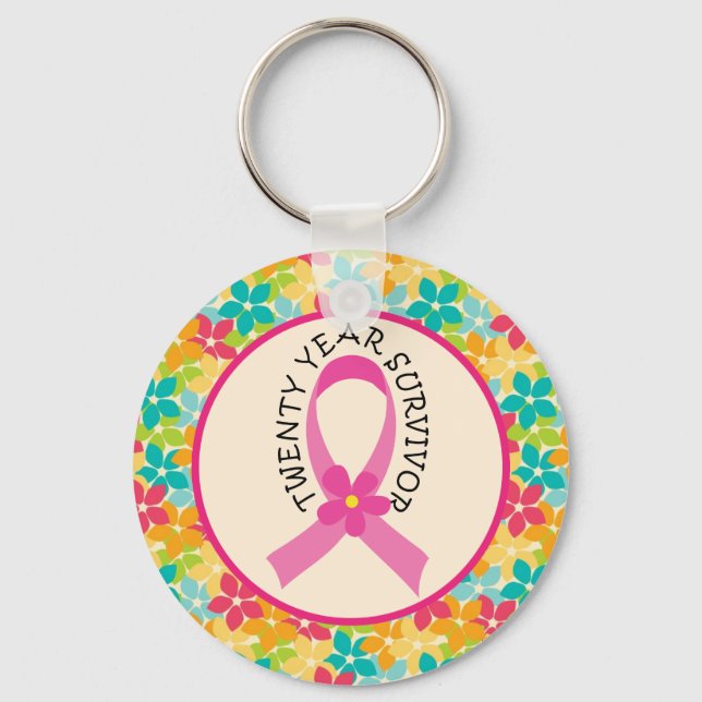 Breast Cancer 20 Year Survivor Ribbon Gift Key Ring (Front)