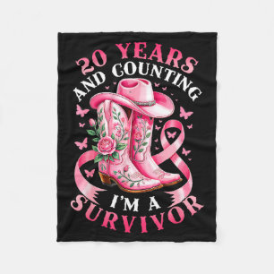 Breast Cancer 20 Years Survivor Nk Ribbon Cowgirl  Fleece Blanket