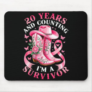 Breast Cancer 20 Years Survivor Nk Ribbon Cowgirl  Mouse Mat